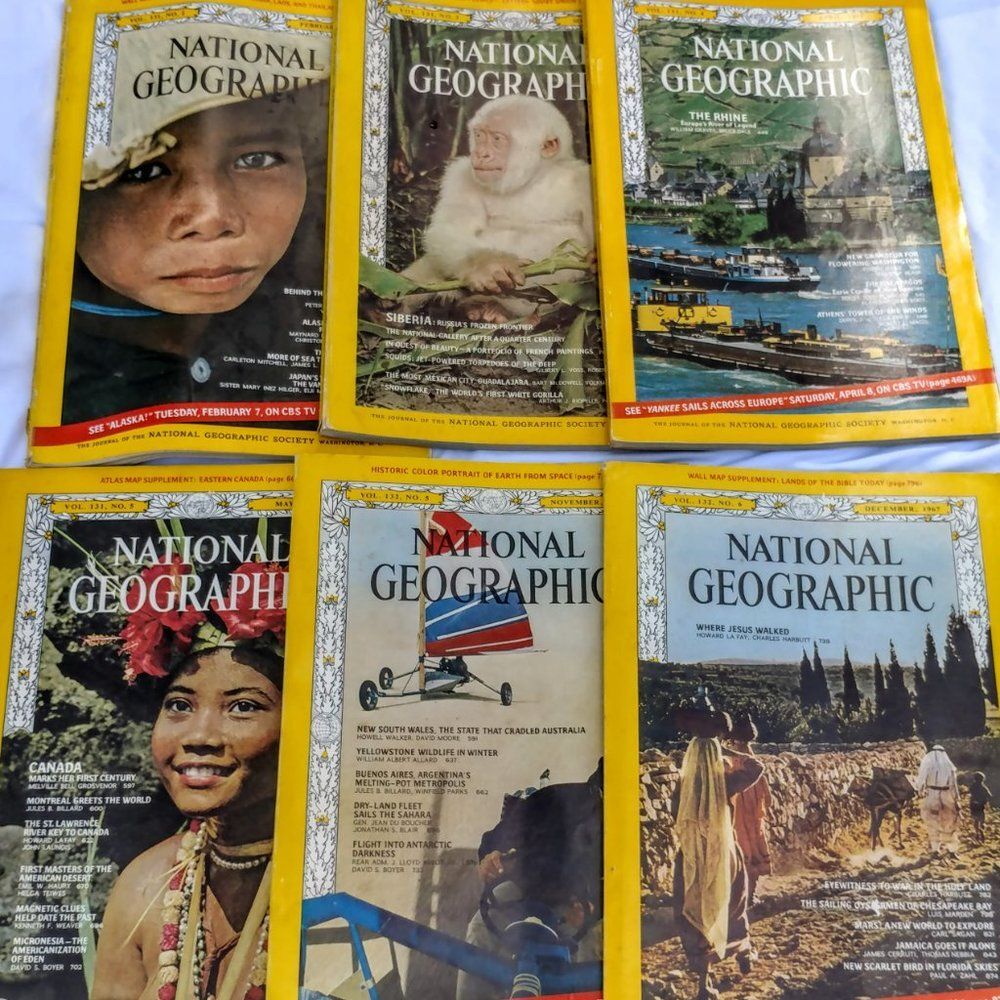 Vintage 1967 Bundle of (6) 1967 National Geographic magazines